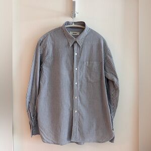 Buck Mason Blue and White Striped Button Down Mainstay Cotton Shirt Large